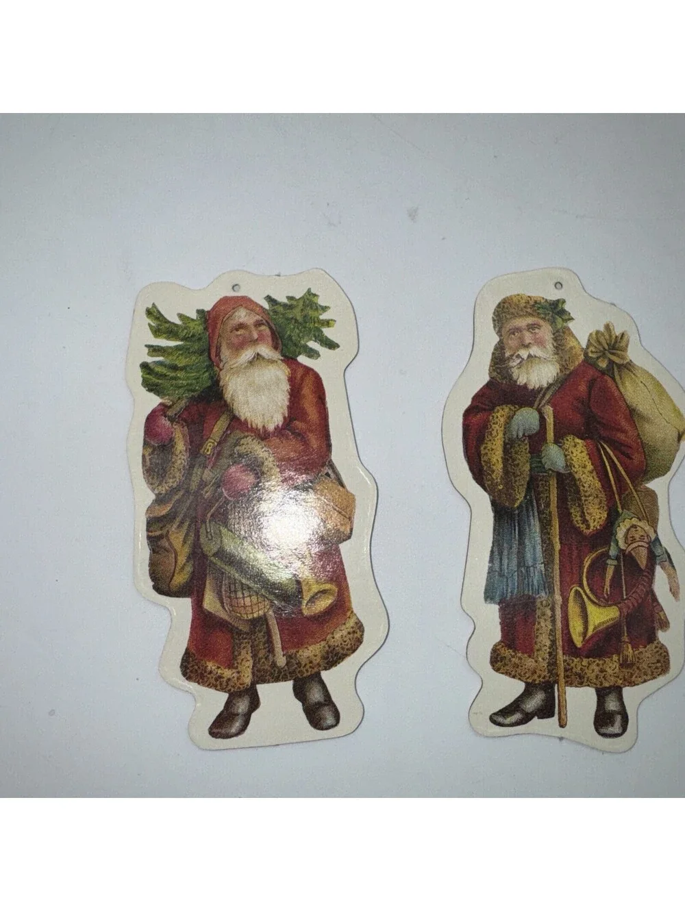 Vtg Victorian Old World Santa Ornament Lot Die Cut cardboard 2 Sided Christmas